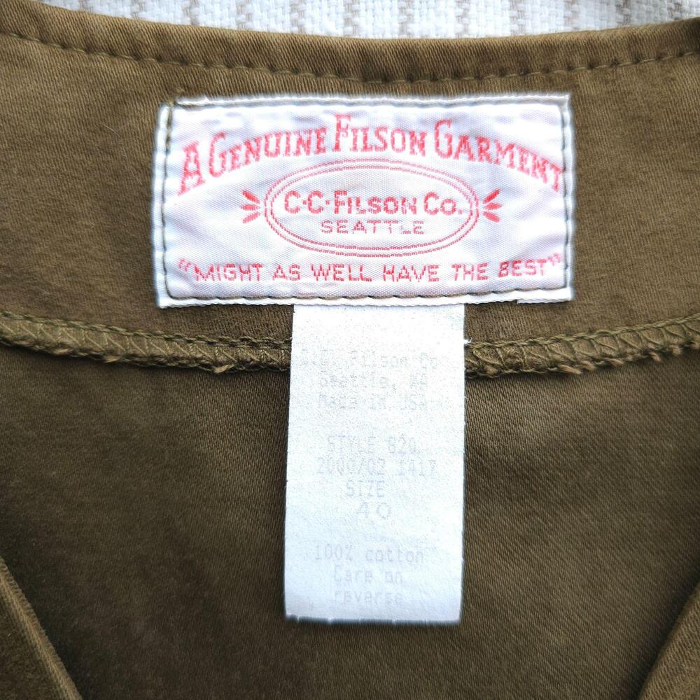 Filson Moleskin Cruiser Vest Mens 40 Style 820 Olive Brushed Cotton Duck Hunting - Picture 2 of 15